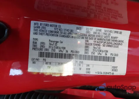 2017 Ford Focus Se из США, поврежденный, VIN 1FADP3F22HL242263